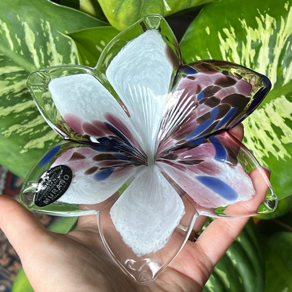 Italian Murano Hand Blown Art Glass Flower Made in Italy VTG 5.5”